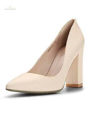 Chunky High Heels Closed Pointed Toe Pumps Block Heel Wedding Shoes